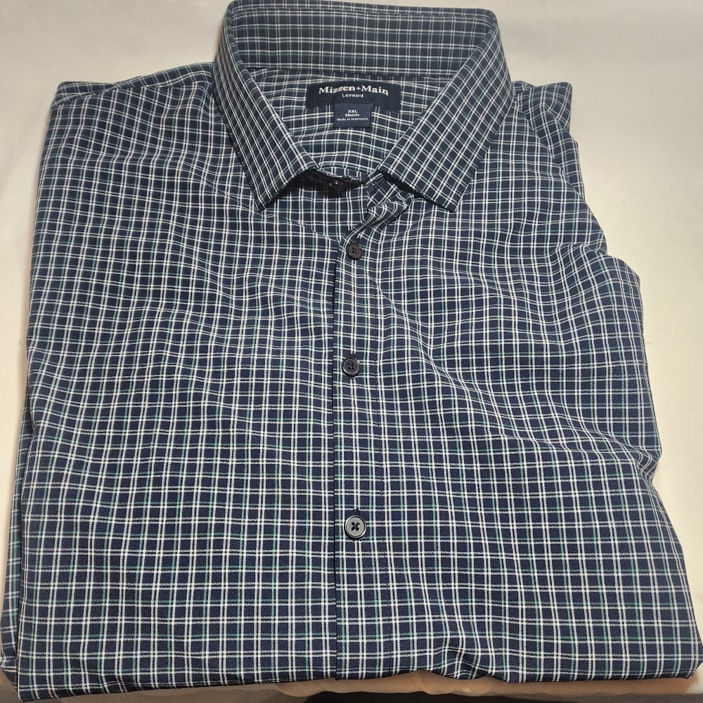 Mizzen+Main Navy Plaid Button Down Shirt No Flaws Long Sleeve XXL